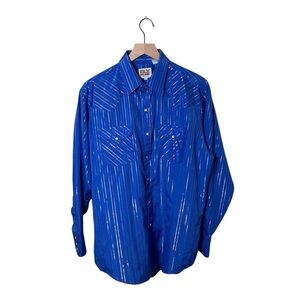 Ely Cattleman Blue and Silver Striped Men's Blue Shirt, L